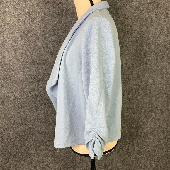 Open Cardigan Top Women XL Unbranded 3/4 Ruched Sleeve Pale Blue Waterfall Front - Picture 5 of 11